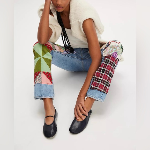 Free People Colorful Patchwork Straight Leg Jeans - Picture 5 of 16